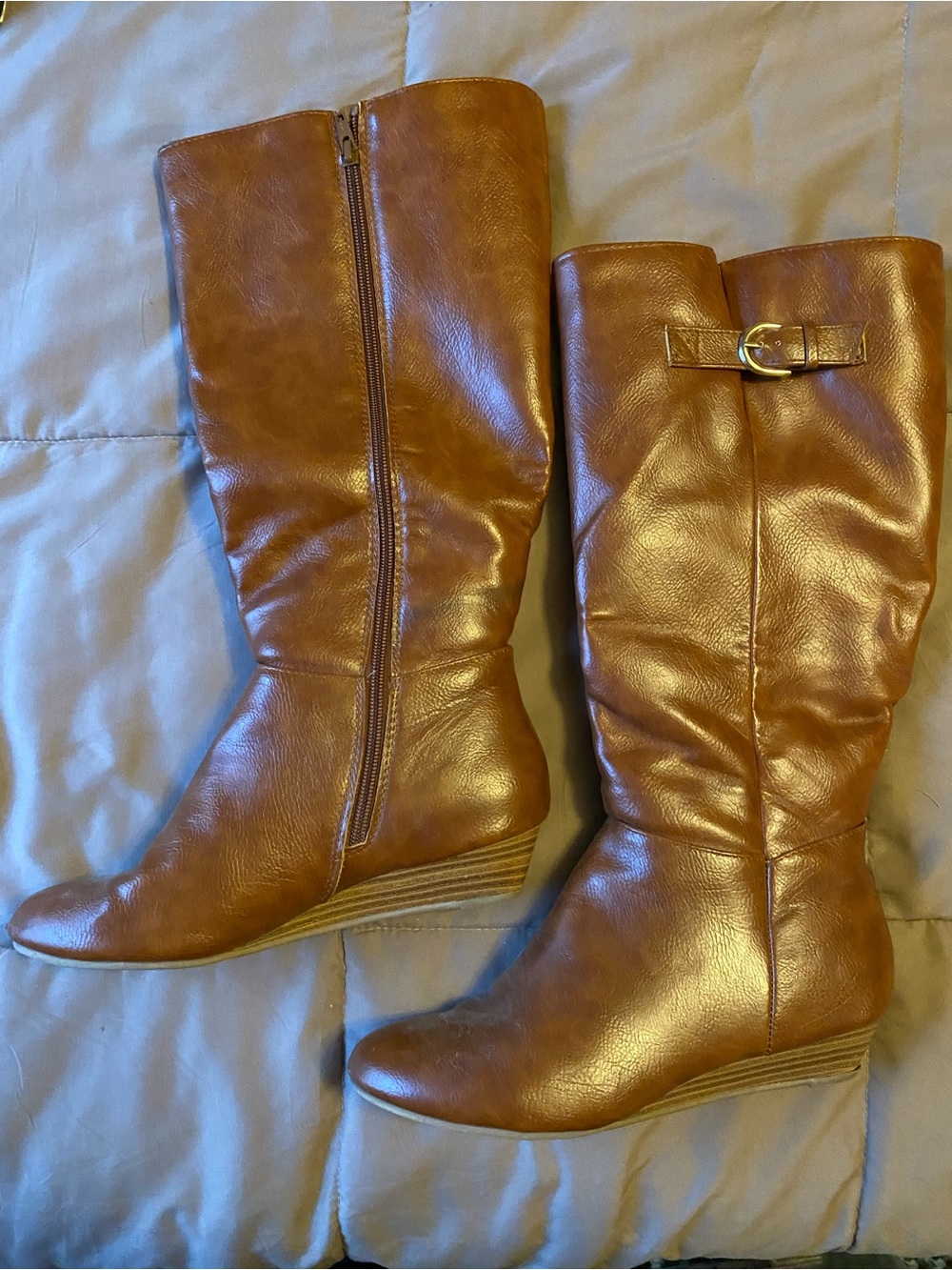 Kohl's Cognac Brown Wedge Knee-High Boots